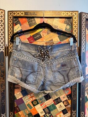 Miss Sixty Studded Star Back Pocket Denim Shorts - Faded Blue
